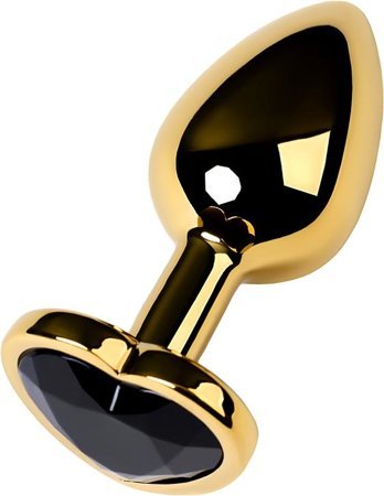Golden anal plug TOYFA Metal with black heart-shaped gem